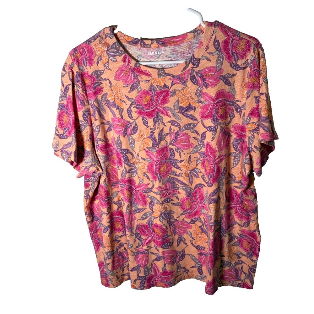 Old Navy T-Shirt Women's XL Everywear Short Sleeve Floral Casual Top Artsy